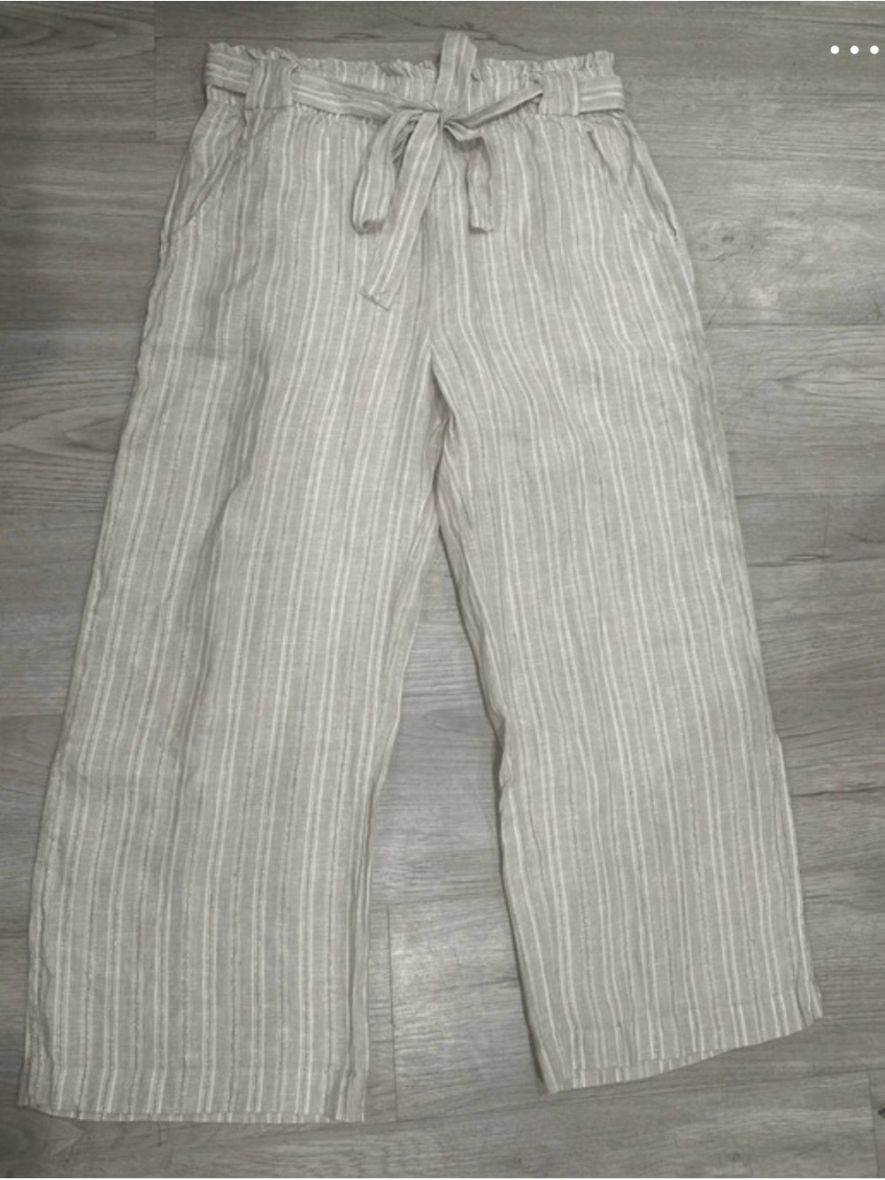 Magaschoni Neutral Striped Linen-Blend Wide Leg Pants